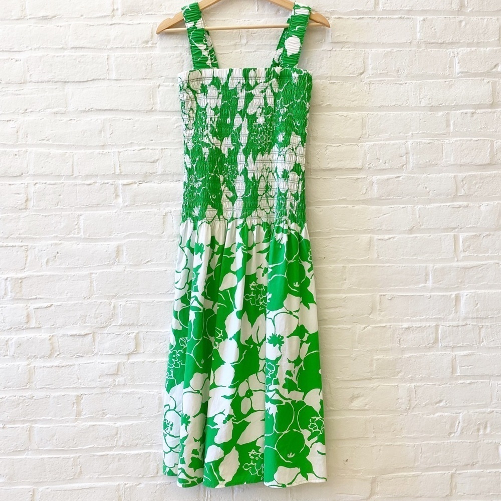 Rails || Seville Smocked Midi Dress Drop Waist in Green Lotus‎ Floral Small